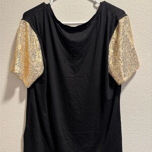 Black and Gold Sequin Sleeve Women's Top